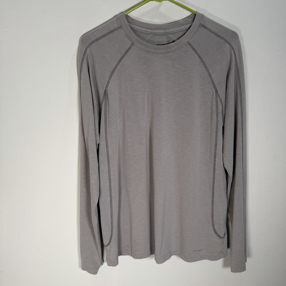 Patagonia Tee Men's Sz M Gray Sandstone Crew Neck T Shirt Long Sleeve